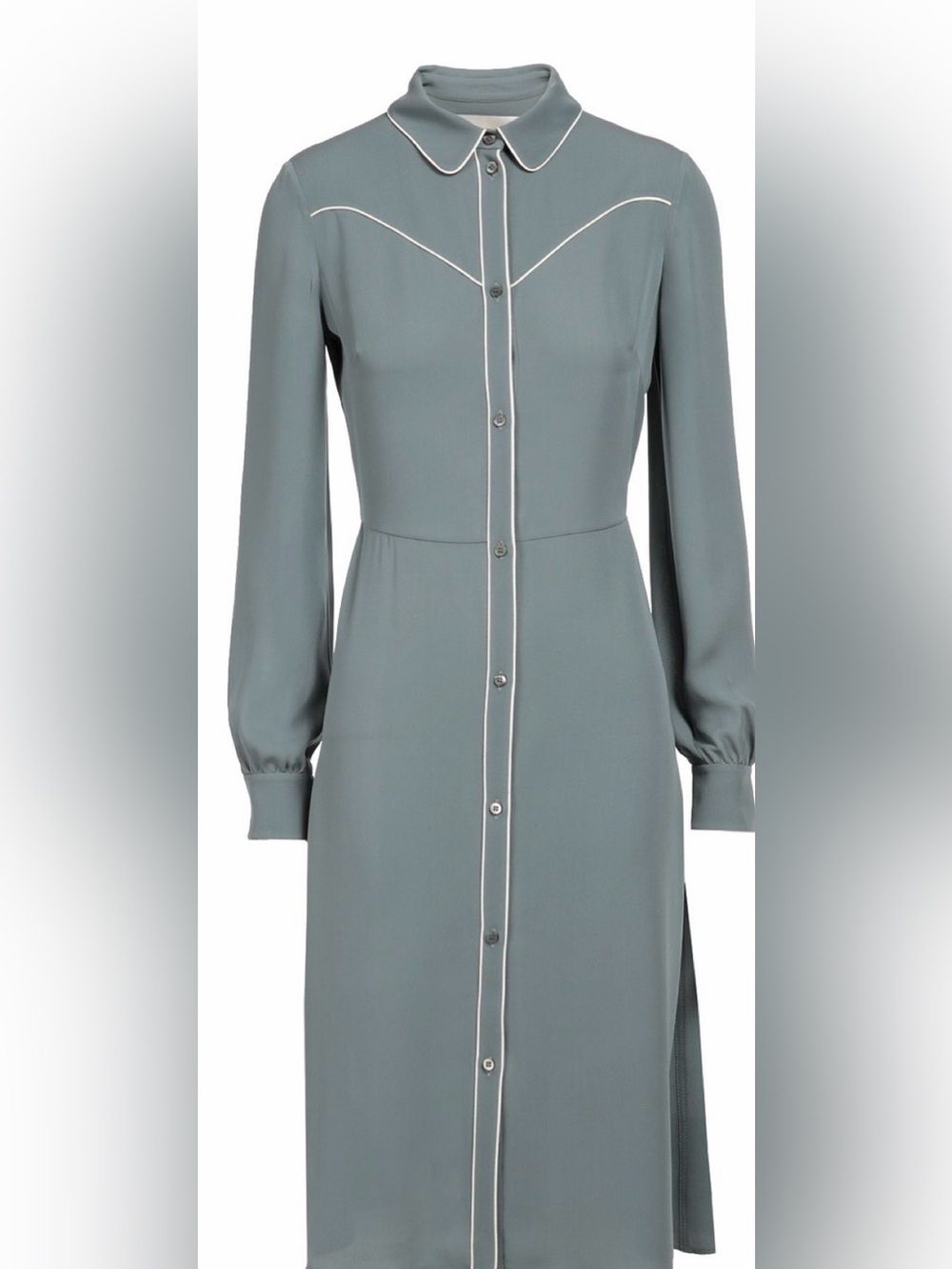 Valentino Slate-Blue Long-Sleeve Button-Front Midi Dress